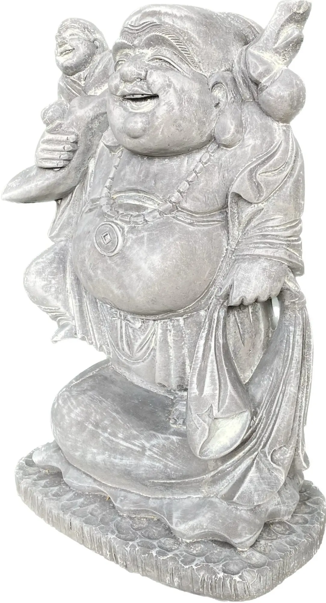  Product image 5 of the product “Sammo - Standing Chinese Buddha with small Buddha on shoulder, 55cm H | cast stone ”